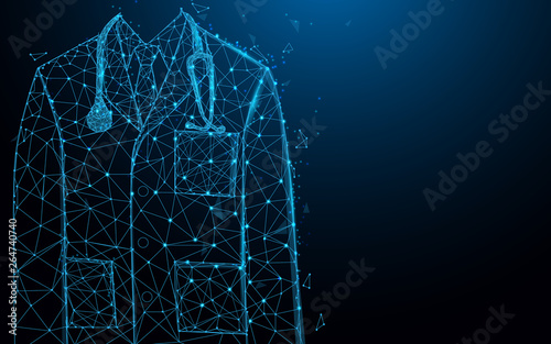 Close up of male doctor with stethoscope and uniform from lines, triangles and particle style design. Illustration vector