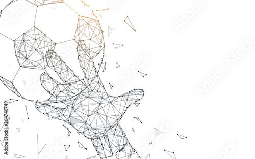 Goalkeeper catches the ball from lines, triangles and particle style design. Illustration vector