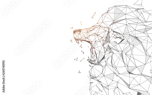 Lew ryczący z linii, trójkątów i projektu w stylu cząstek. Ilustracji wektorowych