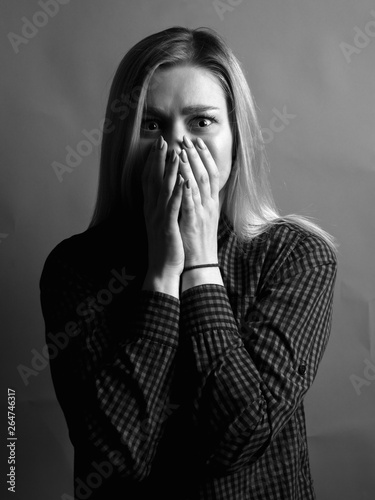 Photography Scared young woman. Black and white