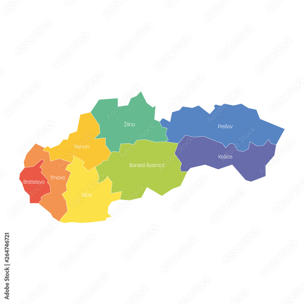 Fototapeta premium Regions of Slovakia. Map of regional country administrative divisions. Colorful vector illustration