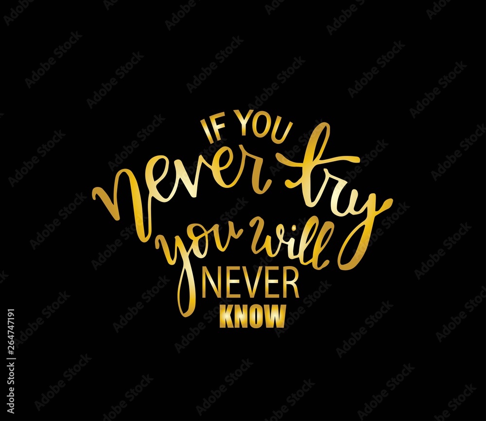 If you never try you will never know. Inspirational hand lettering quotes. Motivation saying for cards, posters and t-shirt If you never try you will never know. Inspirational hand lettering quotes. Motivation saying for cards, posters and t-shirt