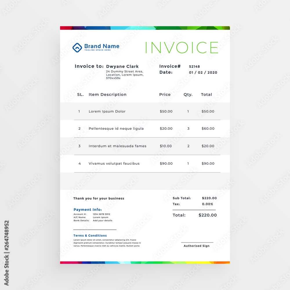 minimal colorful business invoice template minimal colorful business invoice template