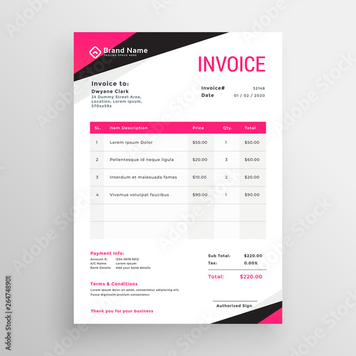 modern pink geometric invoice template design