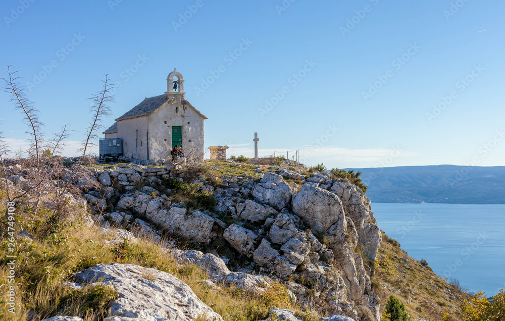 Old church on mountain Perun in Podstrana Croatia