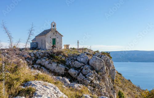 Old church on mountain Perun in Podstrana Croatia