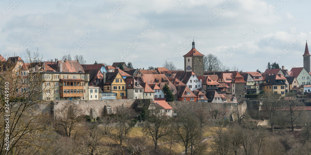 ROTHENBURG OB DER TAUBER, GERMANY -  MARCH 05, 2018:  Rothenburg ob der Tauber an historic and medieval town and one of the most beautiful villages in Europe, Germany, 