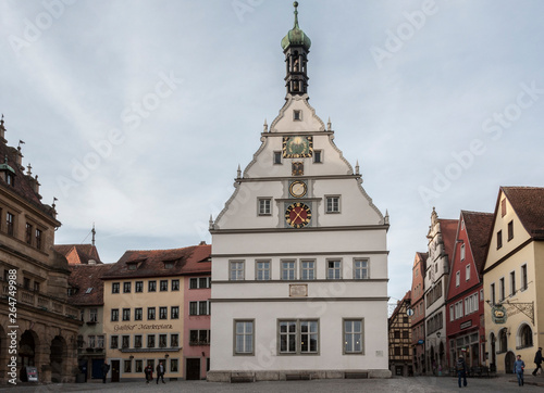 Town Hall (Rathaus) at Marktplatz - the main square of Rothenburg ob der Tauber, one of the most beautiful and romantic villages in Germany - Europe