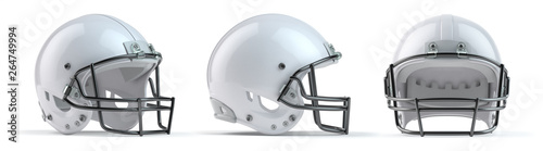 Photography Set of white  american football helmets isolated on white background