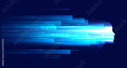 technology face figure with blue light streaks