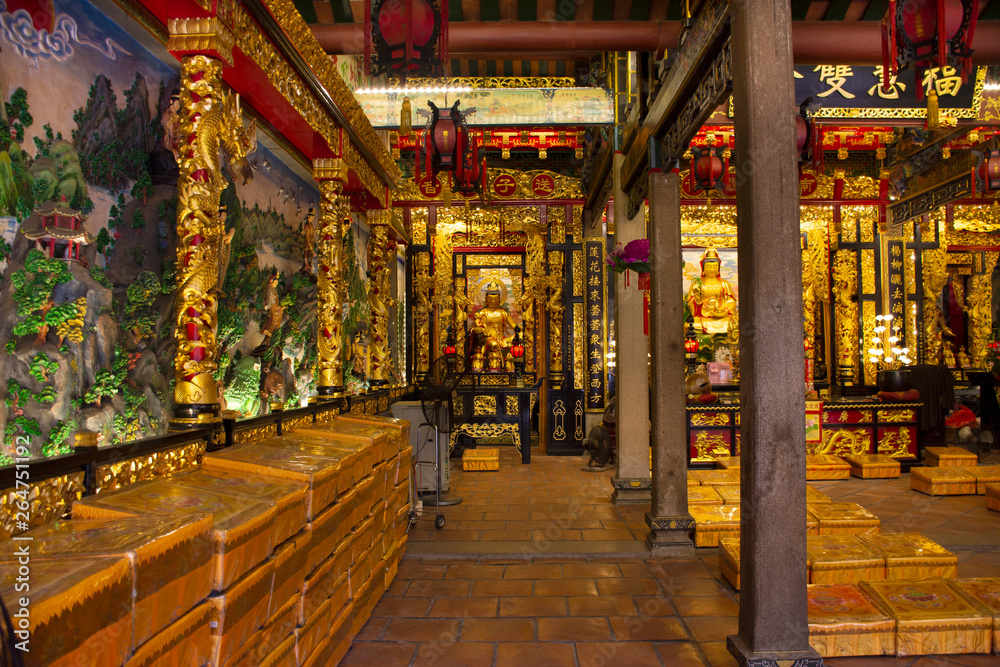 Interior design and decoration for people visit Guandi shrine and Jinping Temple of the Queen of Heaven at Shantou or Swatow city in Guangdong, China