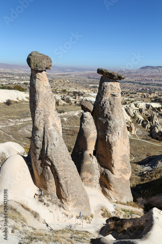 Fotografie Three Beauties Fairy Chimneys in Urgup Town, Cappadocia, Nevsehir, Turkey