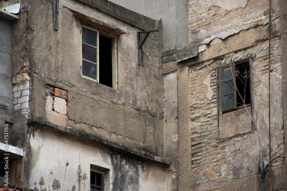 Abandoned house and old commercial buildings in old town area at Shantou downtown or Swatow city in Guangdong, China