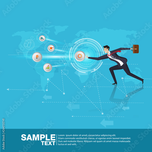 Future Business Leader Concept Finance Manager Business Man release energy with icons.Flat Isometric People Executive Manager Vector Investor trader Business future vision Individual success.