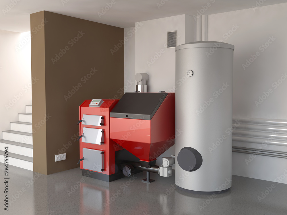 Heating system, 3d illustration - obrazy, fototapety, plakaty 