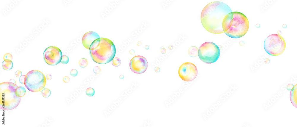 風に流れるシャボン玉の水彩イラスト シームレスパターン Stock Illustration Adobe Stock