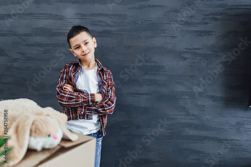 Boy in new apartaments waiting his parents! photo