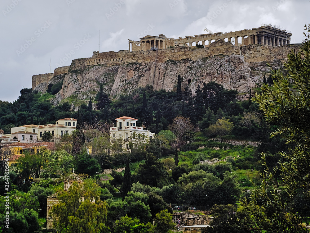 Acropolis in Athens Greece. View from ancient (arhaia) Agora.