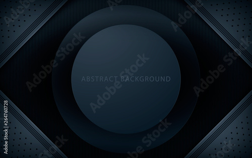 Dark abstract background with black overlap layers. Realistic texture with circle layer decoration.