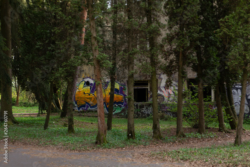 abandoned hospital in park 