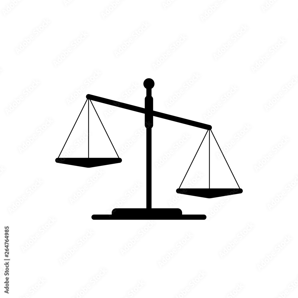 Black scales icon in flat simple style isolated on white background.Illustration. Black scales icon in flat simple style isolated on white background.Illustration.