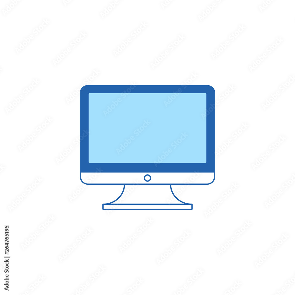 Vector icon of computer monitor in a linear style. Flat simple blue illustration of computer on a white isolated background. Vector icon of computer monitor in a linear style. Flat simple blue illustration of computer on a white isolated background.