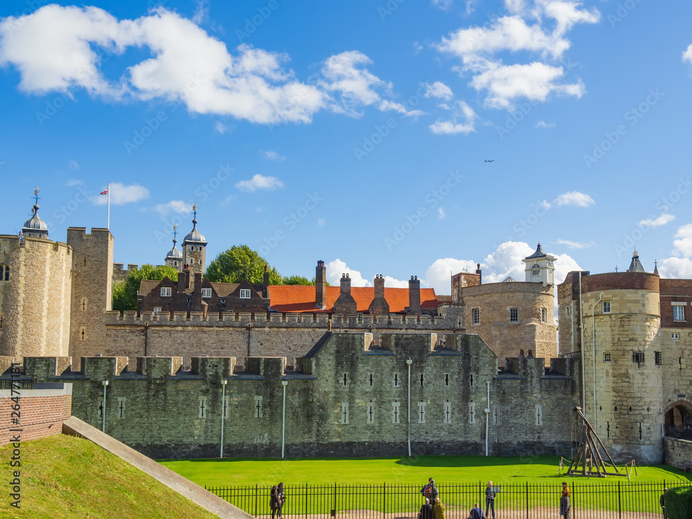 View of Tower of London on a bright sunny day.