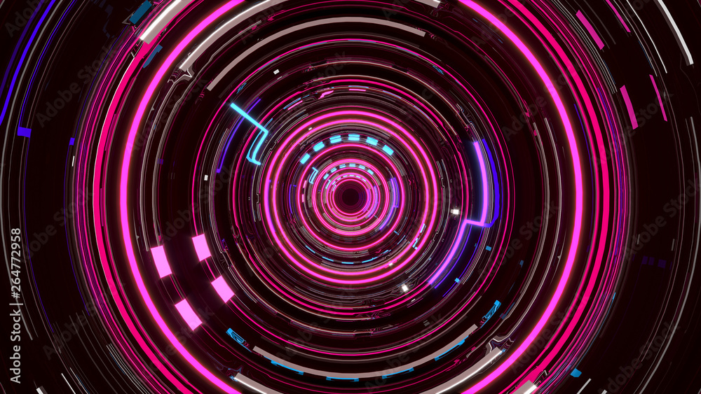 Abstract background, tunnel with reflections, neon lights. 3d rendering Abstract background, tunnel with reflections, neon lights. 3d rendering