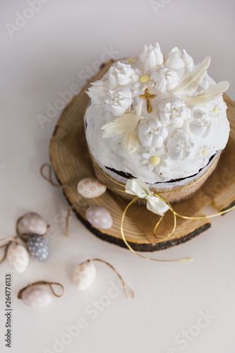 Easter Cakes decorated with white merengue - Traditional Kulich, Paska Easter Bread