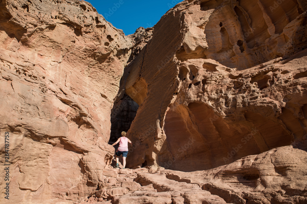 woman at solomons pillars in timna national park