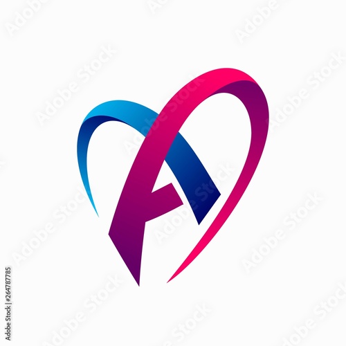 Letter A forms a heart concept