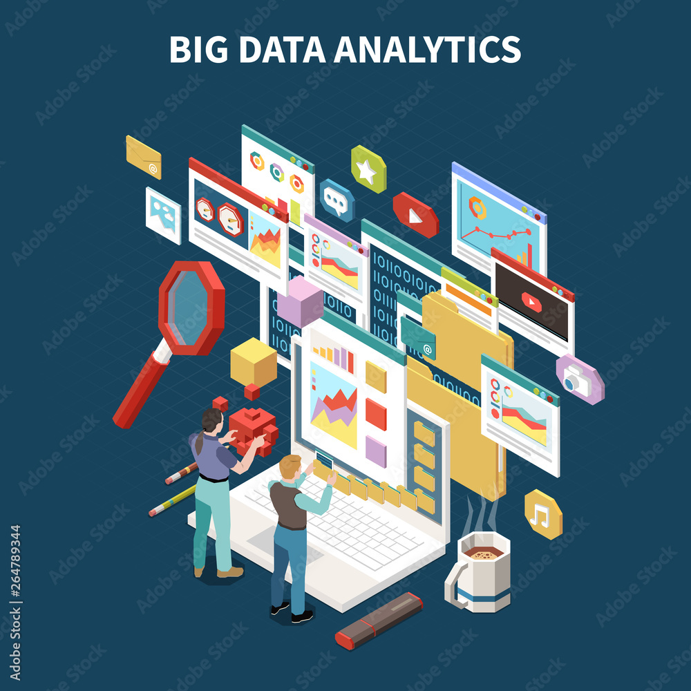 Colored Big Data Analytics Isometric Composition Colored Big Data Analytics Isometric Composition