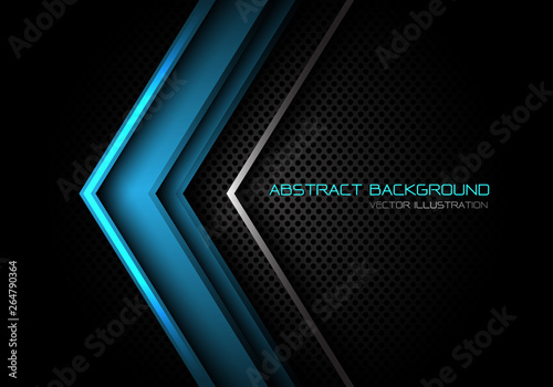 Abstract blue silver arrow direction on dark grey circle mesh with text design modern futuristic background vector illustration.