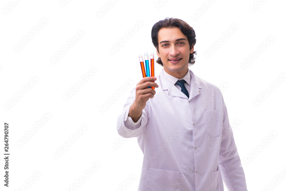 Young chemist isolated on white background Young chemist isolated on white background
