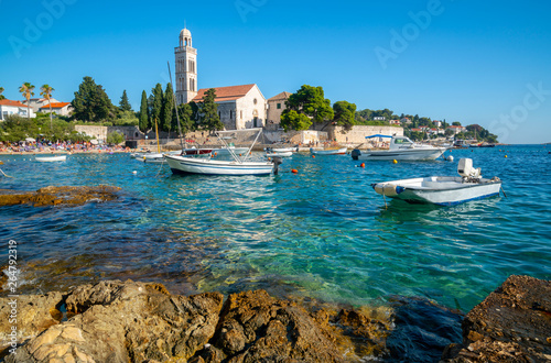 Franciscian monastery in Hvar Town in Croatia. Hvar Town is the famous town for summer beach vacation on Hvar Island in Dalmatia, Croaita.