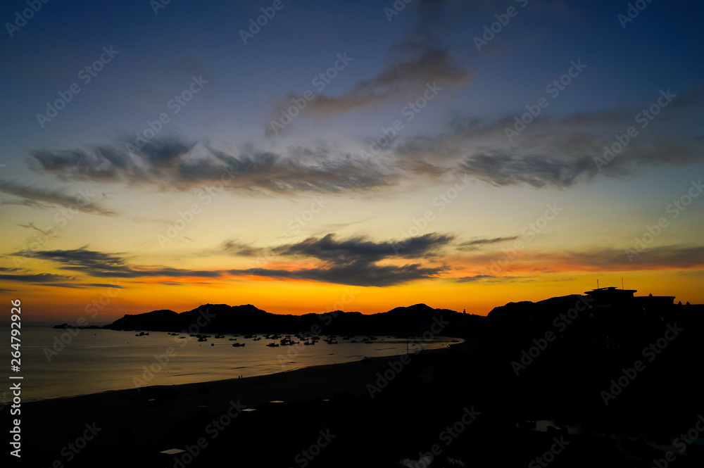 Boat and Beach in sunset in Quy Nhon City, Vietnam