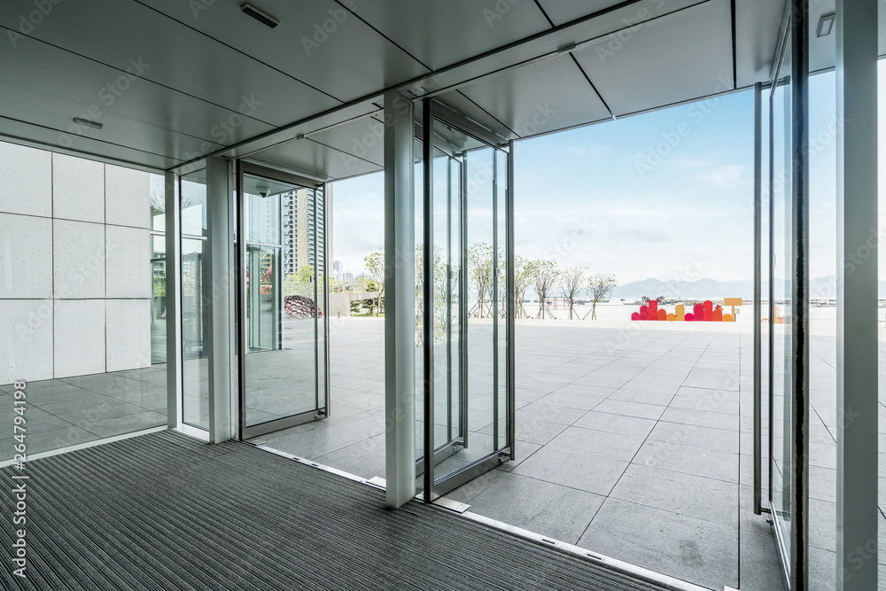 Fototapeta premium Glass door of office entrance hall