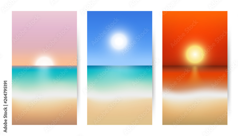 Naklejka premium Beach and Sea blur background - Sunrise or sunset - Vector