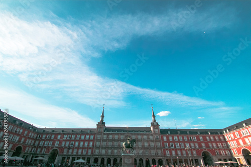 The Plaza Mayor of Madrid, Spain, is the central historic square of the city
