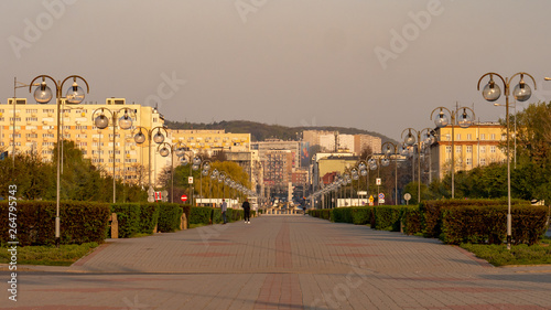 Kosciuszko promenade in the square in Gdynia. Early morning. Spring time.
