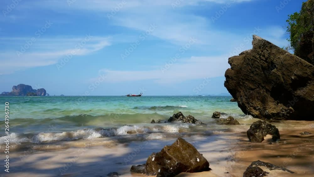 Tropical beach landscape of Railay Bay and boat Krabi, Thailand Tropical beach landscape of Railay Bay and boat Krabi, Thailand