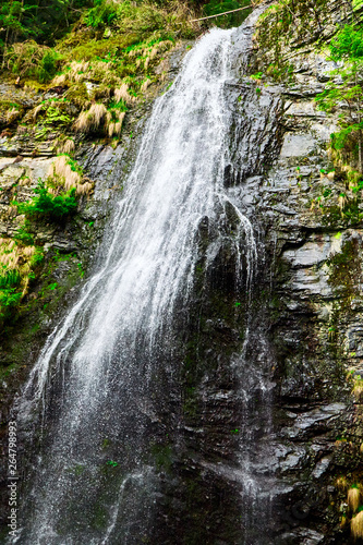 high mountain waterfall in the woods , Yalinsky mountain waterfall , Ukraine , Carpathians