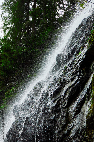 high mountain waterfall in the woods , Yalinsky mountain waterfall , Ukraine , Carpathians
