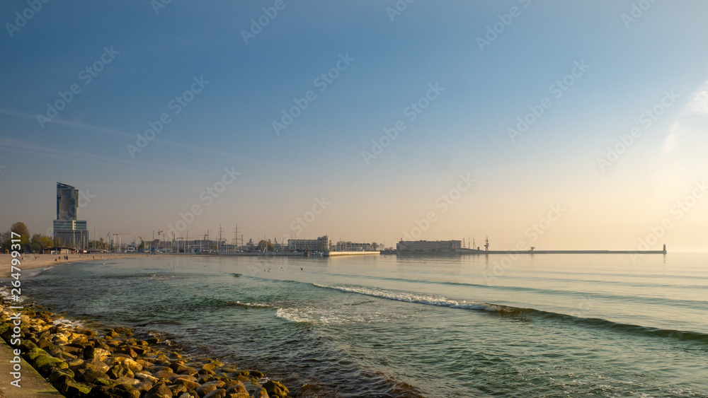 Obraz premium Marina in Gdynia city on the Baltic sea in the morning.