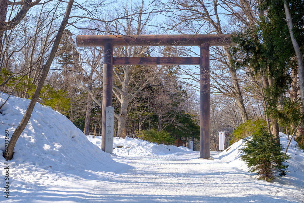 The torii at the entrance of Hokkaido Shrine The torii at the entrance of Hokkaido Shrine