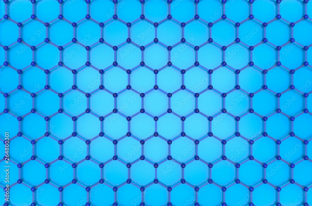 Fototapeta premium 3d rendering.modern blue hexgonal relation structure mesh pattern wall design background.