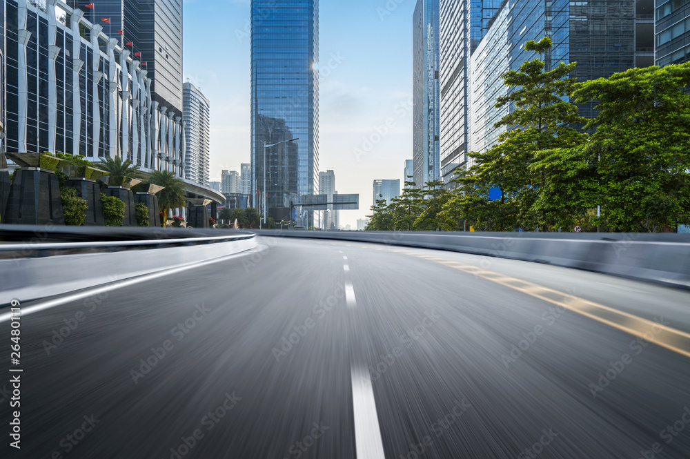 empty highway with cityscape and skyline of shenzhen,China.	