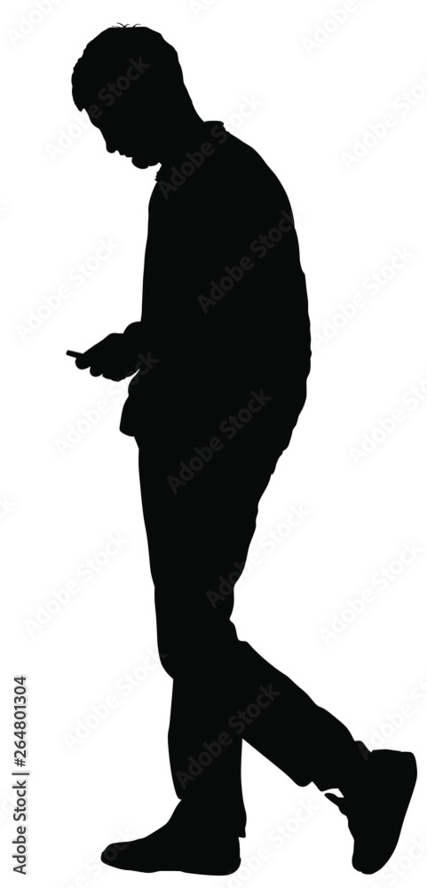 Sad boy waiting girl on date vector silhouette illustration isolated on white. Alone man on dating watching in smart phone. Problem in relationship, desperate boyfriend breakup calling. Love trouble.