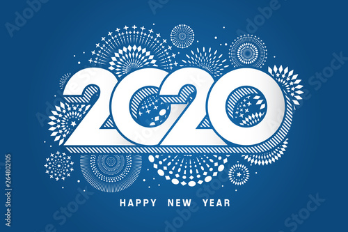 Vector illustration of  fireworks. Happy new year 2020 theme