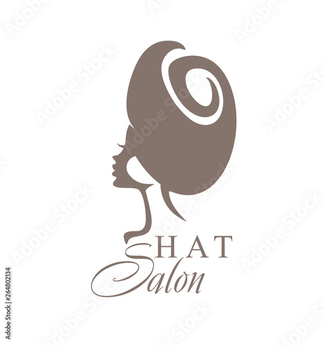 Woman in a fashionable turban. Fashionable Hat. Vector logo Hat Salon.